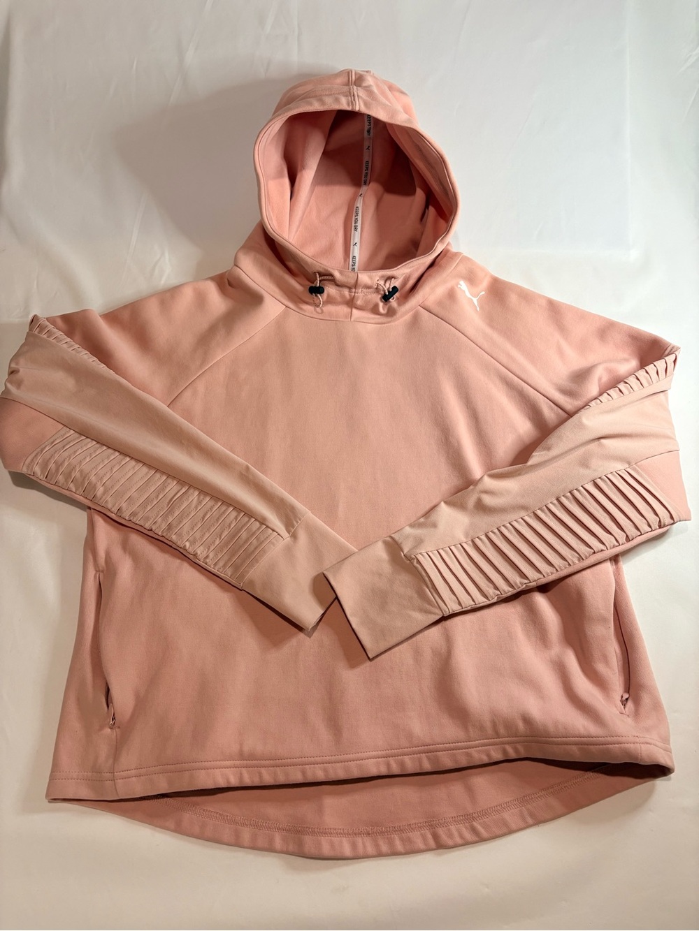 Puma Evostripe Soft Rose Pink Cropped Athletic Hooded Pullover DryCell size L